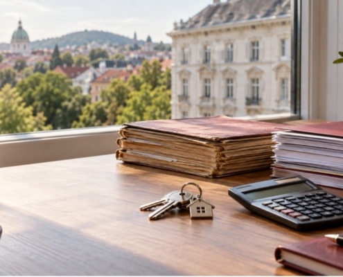 Schlüssel, Rechner und Unterlagen als Symbol für die Immobilienertragsteuer auf Altvermögen ab 2027